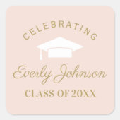 Elegant Blush en Gold Custom Afstuderen Vierkante Sticker (Voorkant)