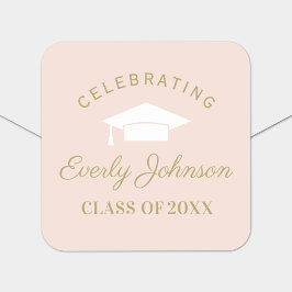 Elegant Blush en Gold Custom Afstuderen Vierkante Sticker