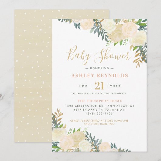 Elegant Blush en Gold Floral Greenery Baby shower Kaart (Voorkant / Achterkant)