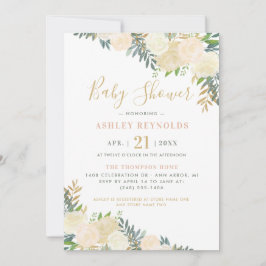 Elegant Blush en Gold Floral Greenery Baby shower Kaart