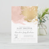 Elegant Blush en Gold Waterverf Baby shower Kaart (Staand voorkant)