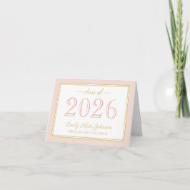 Elegant Blush en Goud Custom 2025 Afstuderen Bedankkaart