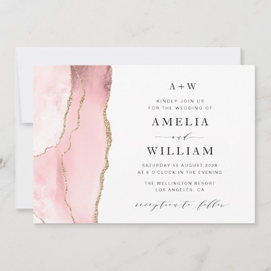 elegant blush en gouden trouwuitnodiging kaart (Voorkant)