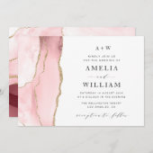 elegant blush en gouden trouwuitnodiging kaart (Voorkant / Achterkant)