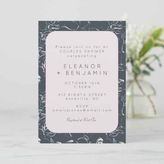 Elegant Blush en Gray Botanical Couples Shower Kaart (Staand voorkant)
