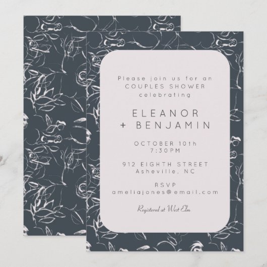 Elegant Blush en Gray Botanical Couples Shower Kaart (Voorkant / Achterkant)