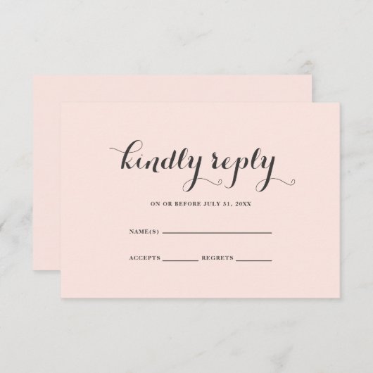 Elegant Blush en Gray Wedding RSVP Kaart (Voorkant / Achterkant)