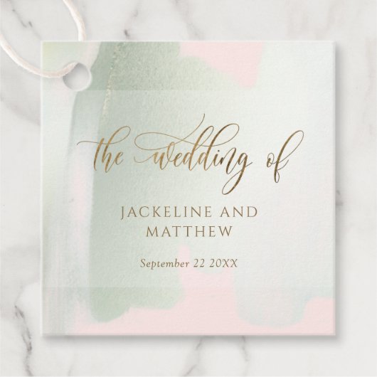Elegant Blush en Green Brush Strokes, Wedding Bedankjes Labels (Voorkant)