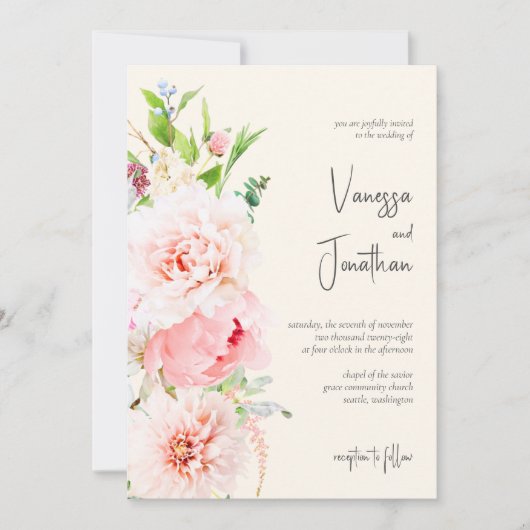 Elegant Blush en Ivory Floral Invitation Kaart (Voorkant)