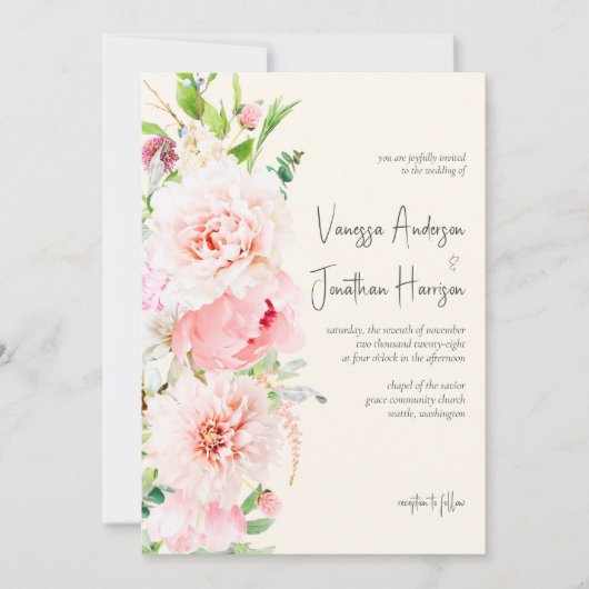 Elegant Blush en Ivory Floral Stylish Script Kaart (Voorkant)