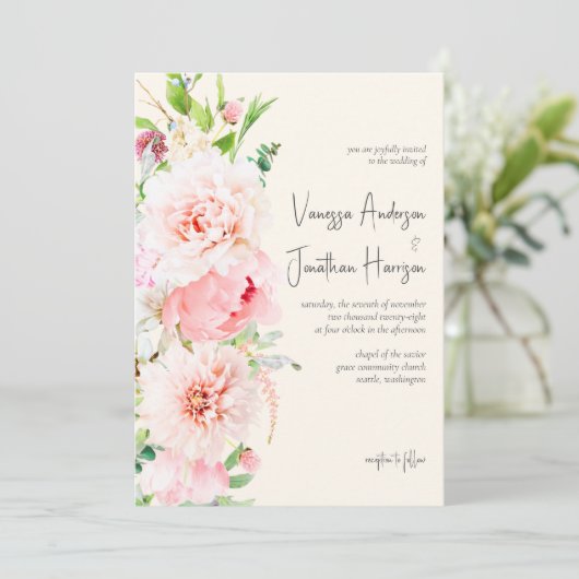 Elegant Blush en Ivory Floral Stylish Script Kaart (Staand voorkant)