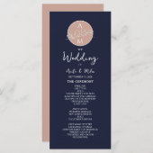 Elegant Blush en Navy Blue Script bruiloft program Programmakaart (Voorkant / Achterkant)