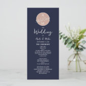 Elegant Blush en Navy Blue Script bruiloft program Programmakaart (Staand voorkant)