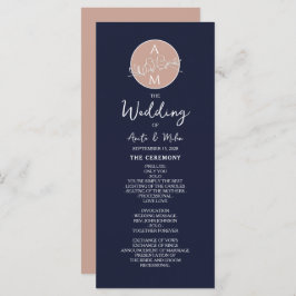 Elegant Blush en Navy Blue Script bruiloft program Programmakaart