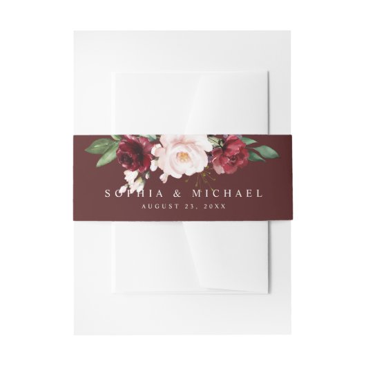 Elegant Blush en Wine Floral Burgundy Uitnodigingen Wikkel (Voorkant Voorbeeld)