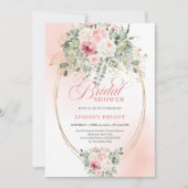 Elegant Blush Eucalyptus Bridal Shower Gold Invite Kaart (Voorkant)