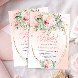 Elegant Blush Eucalyptus Bridal Shower Gold Invite Kaart