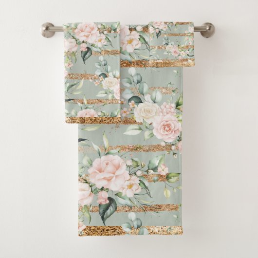 Elegant Blush Eucalyptus Sage Green Gold Bad Handdoek (Insitu)