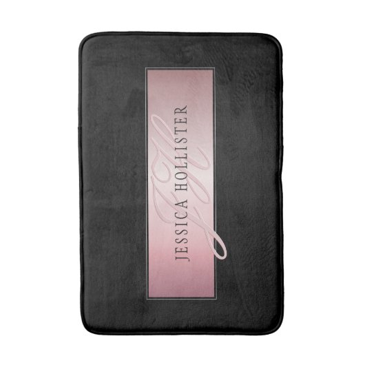Elegant Blush Faux Roos Gold | Naam en Initiaal Badmat (Voorkant Verticaal)