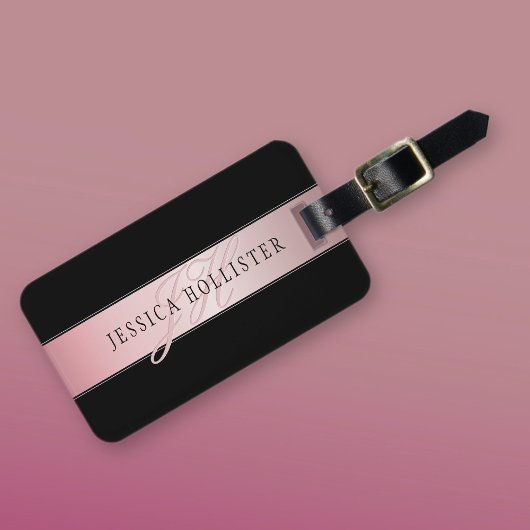 Elegant Blush Faux Roos Gold | Naam en Initiaal Bagagelabel