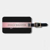 Elegant Blush Faux Roos Gold | Naam en Initiaal Bagagelabel (Voorkant horizontaal)