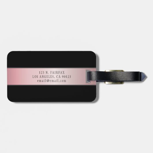 Elegant Blush Faux Roos Gold | Naam en Initiaal Bagagelabel (Achterkant horizontaal)