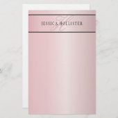 Elegant Blush Faux Roos Gold | Naam en Initiaal Briefpapier (Voorkant / Achterkant)