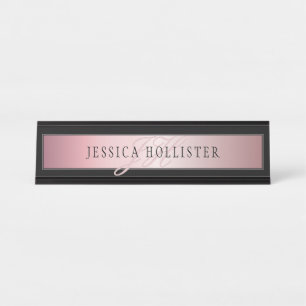 Elegant Blush Faux Roos Gold Naam en Initiaal Bureau Naambordje