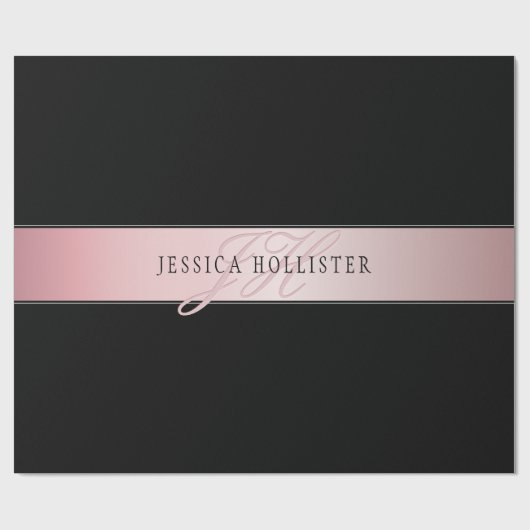 Elegant Blush Faux Roos Gold | Naam en Initiaal Cadeaupapier (Vlak)