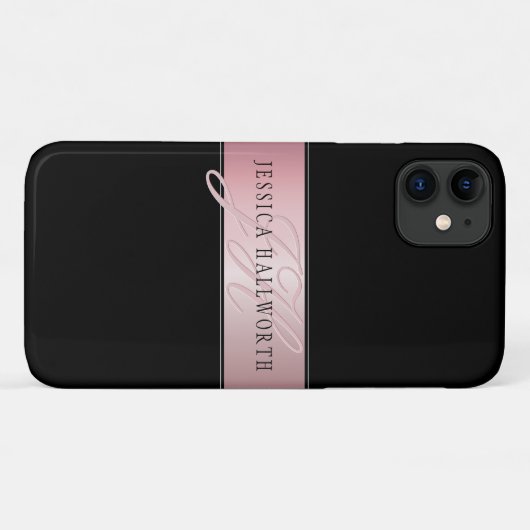 Elegant Blush Faux Roos Gold | Naam en Initiaal Case-Mate iPhone Case (Achterkant (horizontaal))