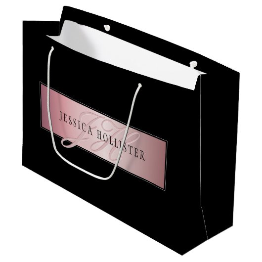 Elegant Blush Faux Roos Gold | Naam en Initiaal Groot Cadeauzakje (Voorkant Gekanteld)