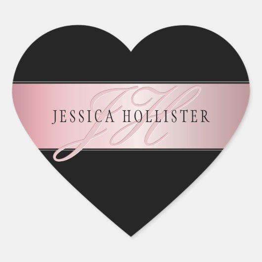 Elegant Blush Faux Roos Gold | Naam en Initiaal Hart Sticker (Voorkant)