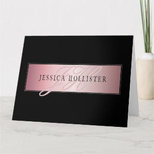Elegant Blush Faux Roos Gold Naam en Initiaal Kaart