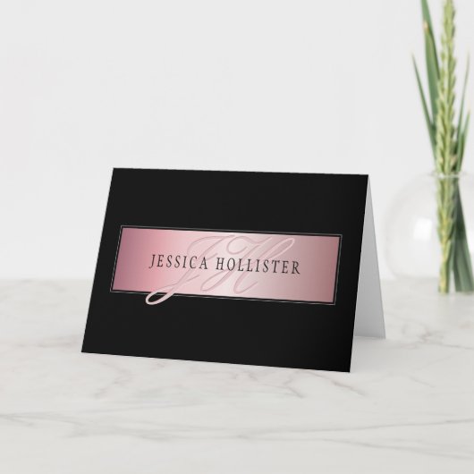 Elegant Blush Faux Roos Gold | Naam en Initiaal Kaart (Voorkant)