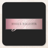 Elegant Blush Faux Roos Gold | Naam en Initiaal Kartonnen Onderzetters (Voorkant)