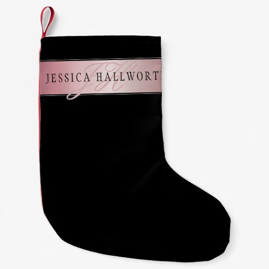 Elegant Blush Faux Roos Gold | Naam en Initiaal Kleine Kerstsok (Voorkant)