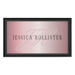 Elegant Blush Faux Roos Gold Naam en Initiaal Naambadge