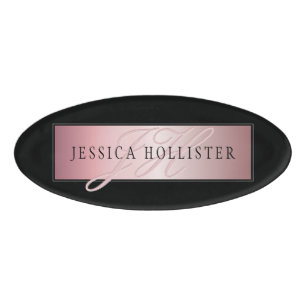 Elegant Blush Faux Roos Gold Naam en Initiaal Naambadge