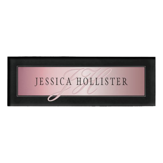 Elegant Blush Faux Roos Gold | Naam en Initiaal Naambadge (Voorkant)