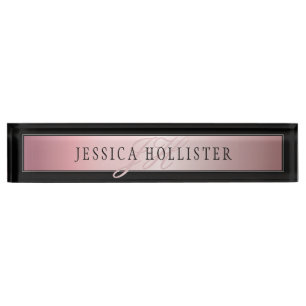 Elegant Blush Faux Roos Gold Naam en Initiaal Naambordje