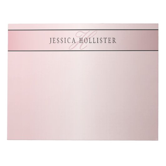 Elegant Blush Faux Roos Gold | Naam en Initiaal Notitieblok (Voorkant)