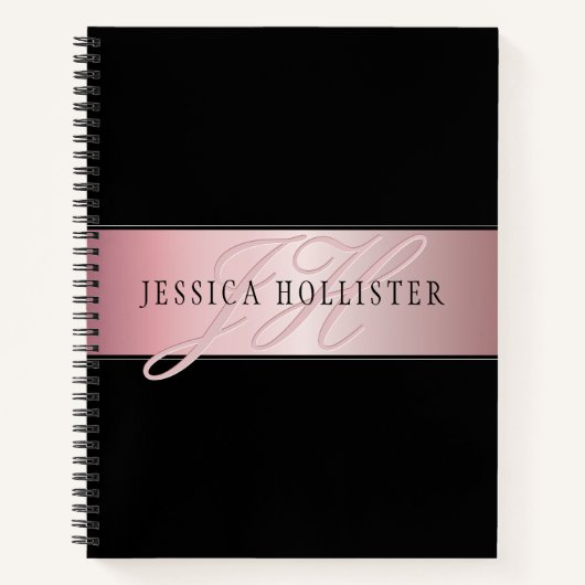 Elegant Blush Faux Roos Gold | Naam en Initiaal Notitieboek (Voorkant)