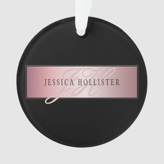 Elegant Blush Faux Roos Gold | Naam en Initiaal Ornament (voorkant)