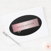 Elegant Blush Faux Roos Gold | Naam en Initiaal Ovale Sticker (Envelop)