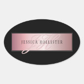 Elegant Blush Faux Roos Gold | Naam en Initiaal Ovale Sticker (Voorkant)