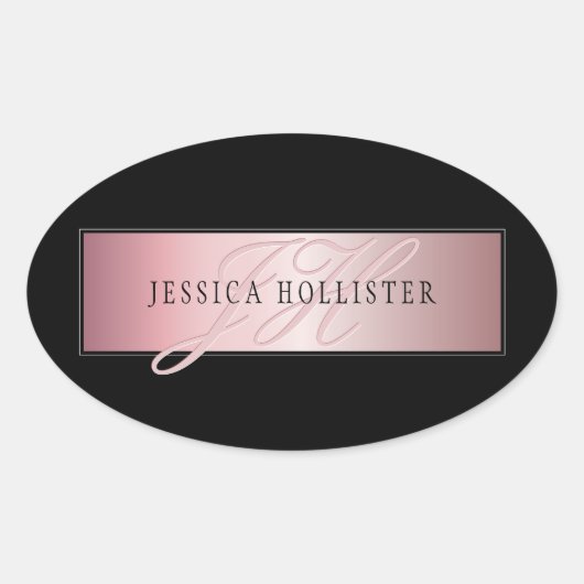 Elegant Blush Faux Roos Gold | Naam en Initiaal Ovale Sticker (Voorkant)