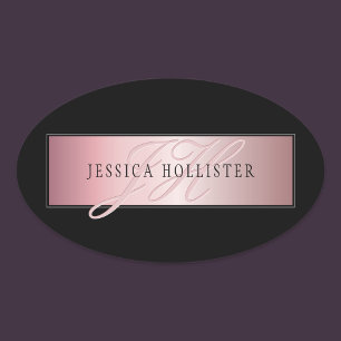 Elegant Blush Faux Roos Gold Naam en Initiaal Ovale Sticker