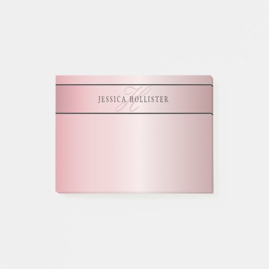 Elegant Blush Faux Roos Gold | Naam en Initiaal Post-it® Notes (Voorkant)