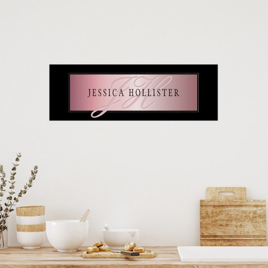 Elegant Blush Faux Roos Gold | Naam en Initiaal Poster (Keuken)