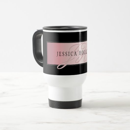 Elegant Blush Faux Roos Gold | Naam en Initiaal Reisbeker (Voorkant links)